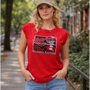 Harley Davidson Womens Red Studded Sleeveless Tee NWT Vintage Size L